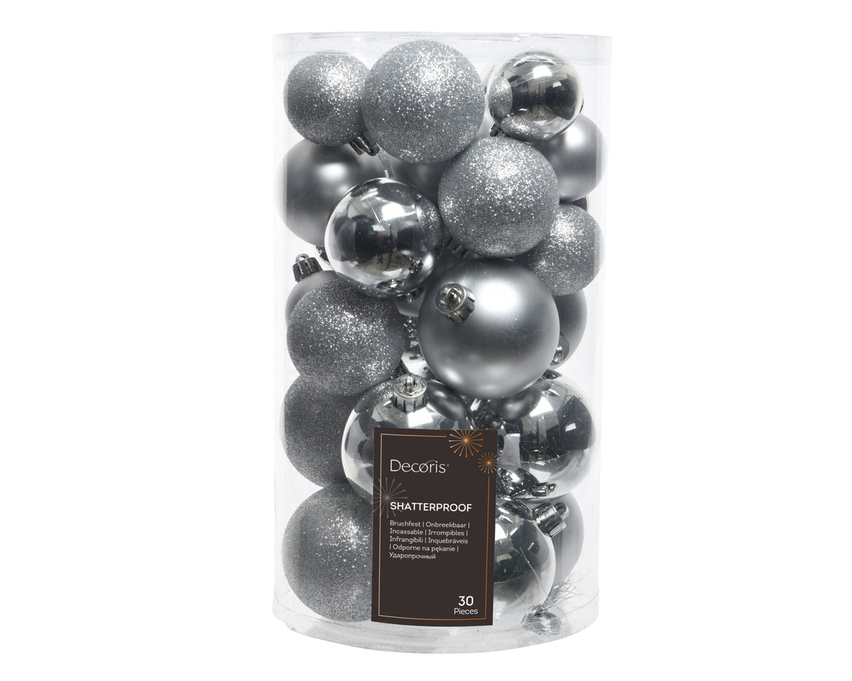 Kerstballen Zilver Mix – 30 Stuks – 4/5/6 cm