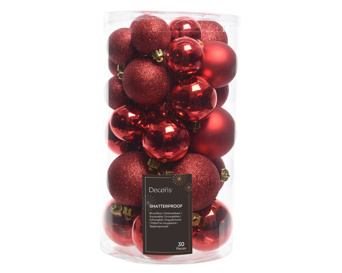 Kerstballen Kerstrood Mix – 30 Stuks – 4/5/6 cm