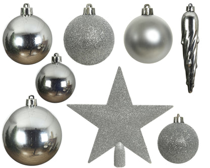 Kerstballen Zilver – 33 Stuks – Shiny, Matt & Glitter - foto 4