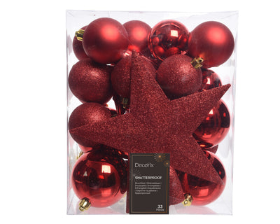 Kerstballen Kerstrood – 33 Stuks – Shiny, Matt & Glitter
