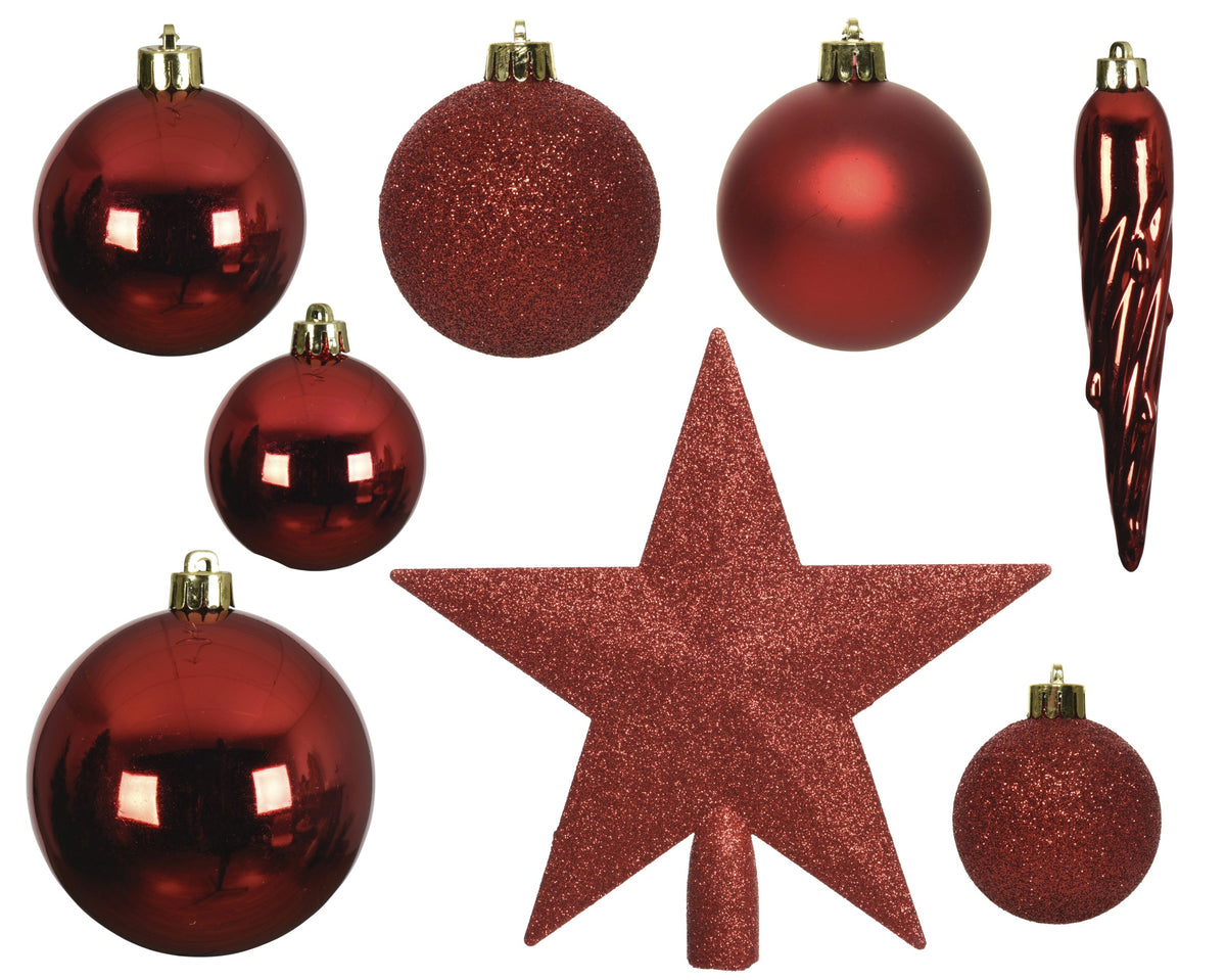 Kerstballen Kerstrood – 33 Stuks – Shiny, Matt & Glitter - foto 2
