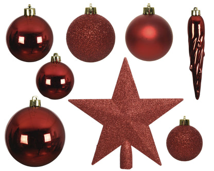 Kerstballen Kerstrood – 33 Stuks – Shiny, Matt & Glitter - foto 2