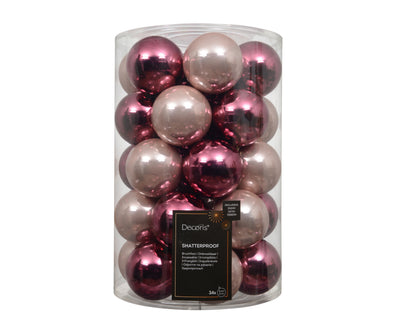 Kerstballen Roze Mix – 34 Stuks – 8 cm – In Koker