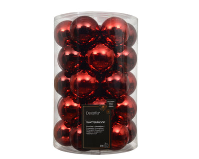 Kerstballen Rood Mix – 34 Stuks – 8 cm – In Koker