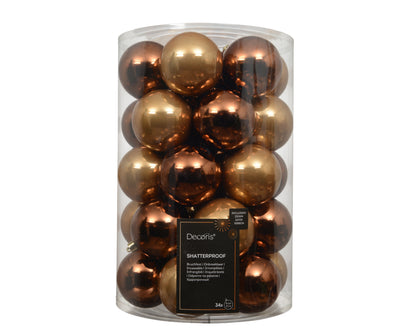 Kerstballen Bruin Mix – 34 Stuks – 8 cm – In Koker
