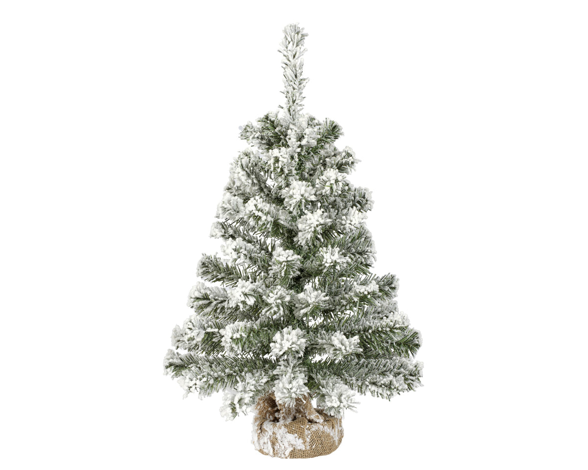 Mini Kunstkerstboom - H 60 cm - Besneeuwd - Jute Zak