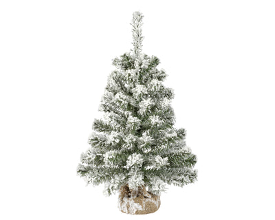 Mini Kunstkerstboom - H 60 cm - Besneeuwd - Jute Zak