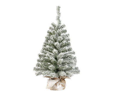 Mini Kunstkerstboom - H 75 cm - Besneeuwd - Jute Zak