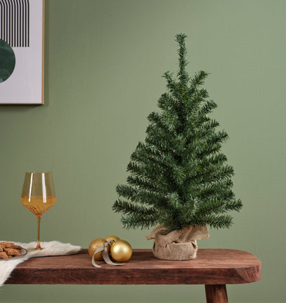 Mini Kunstkerstboom - H 90 cm - Groen - Jute Zak - foto 3