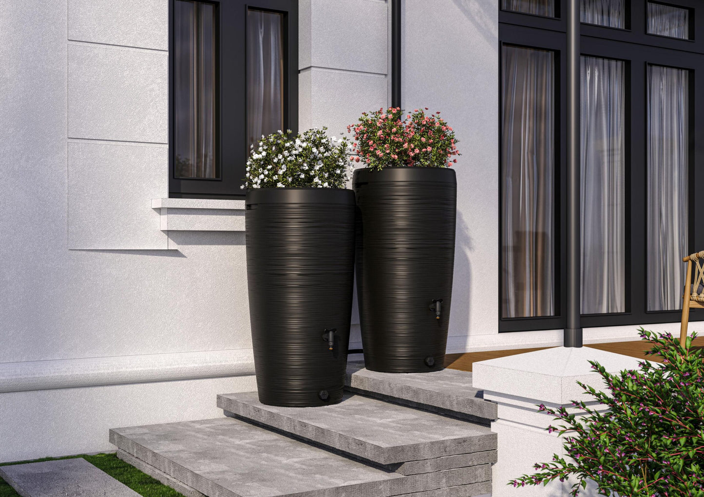 Regenton zwart houtnerfstructuur 240L